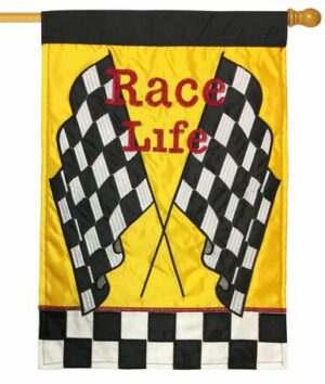 Race Life Black and White Checkered Double Applique House Flag