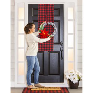 Red and White Buffalo Check Door Runner Hanging Wreath