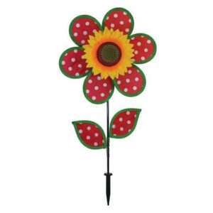 Red and White Polka Dot Sunflower Wind Spinner