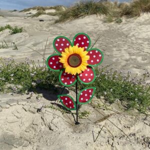 Red and White Polka Dot Sunflower Wind Spinner