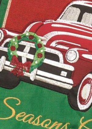 Red Christmas Truck Double Applique House Flag