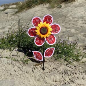 Red Paisley Patterned Sunflower Wind Spinner