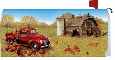 Red Pumpkin Truck and Barn Mailbox Cover