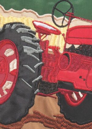 Red Tractor and Pumpkins Double Applique House Flag