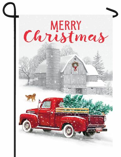 Red Truck and Christmas Tree Garden Flag