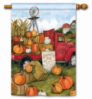 Red Truck with Pumpkins For Sale House Flag