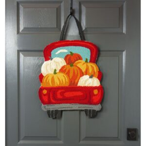 Red Truck with Pumpkins Hooked Decorative Door Hanger