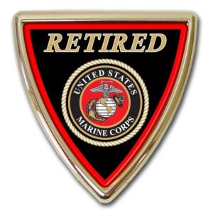 Retired Marines Shield Chrome with Color Car Emblem