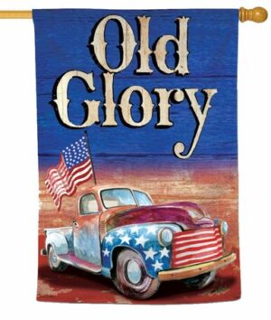 Rustic Patriotic Truck and Waving Flag House Flag