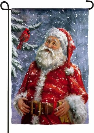 Santa's Cardinal Friend Suede Reflections Garden Flag