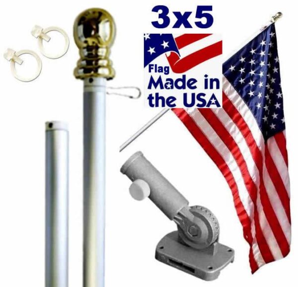 Silver 6ft Spinning Pole and Flag Kit with Embroidered Stars