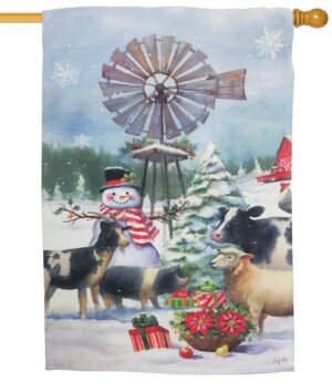 Snowman and Farm Friends Suede Reflections House Flag