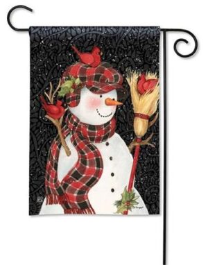 Snowman With Broom Garden Flag