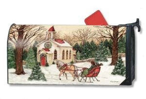 Snowy Christmas Country Church Mailbox Cover