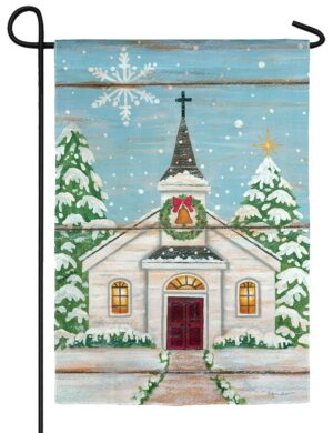 Snowy Church Textured Suede Garden Flag