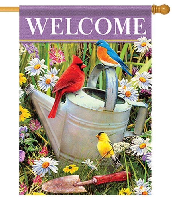 Songbirds and Watering Can House Flag