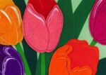 Spring Tulips and Plaid Applique Garden Flag