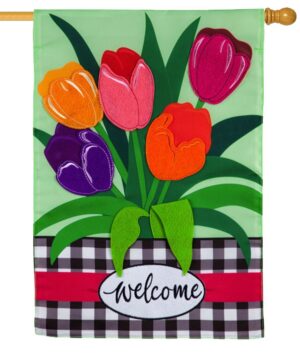 Spring Tulips and Plaid Applique House Flag