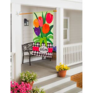 Spring Tulips and Plaid Applique House Flag