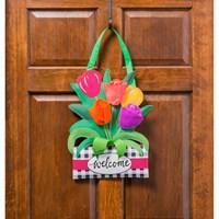 Spring Tulips and Plaid Decorative Door Hanger
