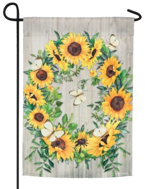 Sunflower Wreath Suede Reflections Garden Flag