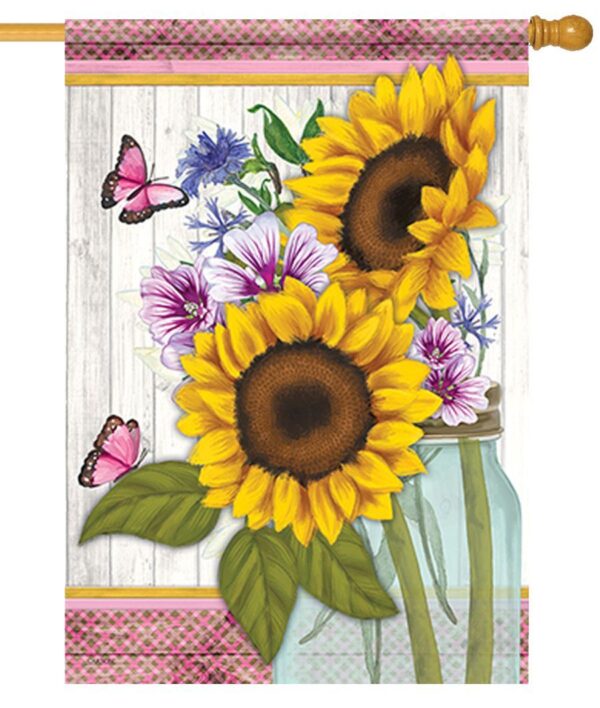 Sunflowers and Butterflies House Flag