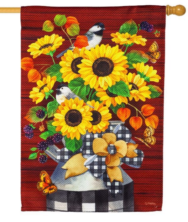 Sunflowers Milk Can Textured Suede House Flag