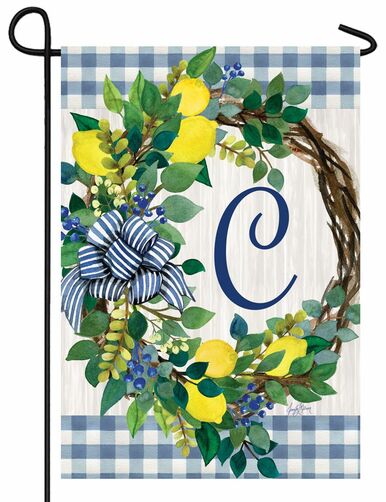 Sweet Home Lemon Wreath Letter C Monogram Garden Flag