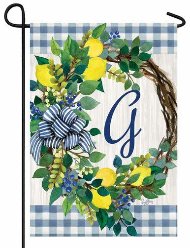 Sweet Home Lemon Wreath Letter G Monogram Garden Flag