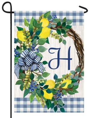 Sweet Home Lemon Wreath Letter H Monogram Garden Flag