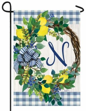 Sweet Home Lemon Wreath Letter N Monogram Garden Flag