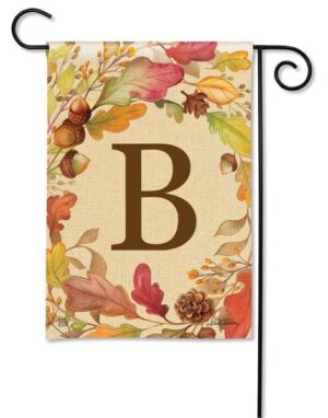 Swirling Fall Leaves Monogram B Garden Flag