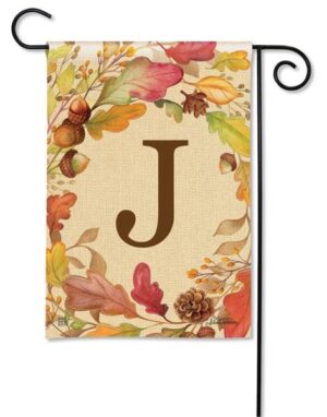 Swirling Fall Leaves Monogram J Garden Flag