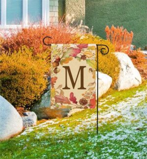 Swirling Fall Leaves Monogram M Garden Flag Display