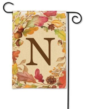 Swirling Fall Leaves Monogram N Garden Flag