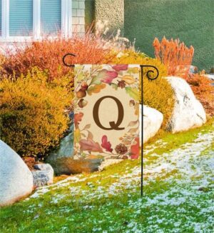 Swirling Fall Leaves Monogram Q Garden Flag Display