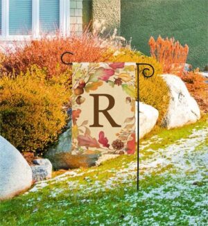 Swirling Fall Leaves Monogram R Garden Flag Display