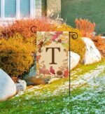 Swirling Fall Leaves Monogram T Garden Flag Display