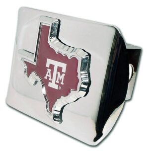 Texas A&M University Maroon State Shape Shiny Chrome Hitch Cover