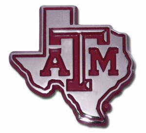 Texas A&M University State Shaped Chrome and Maroon Car Emblem