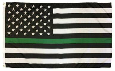Thin Green Line Black and White American 3x5 Flag