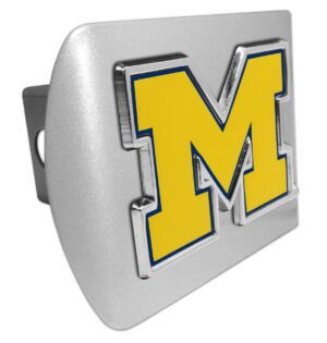 University of Michigan Yellow "M" Brushed Chrome Hitch Cover