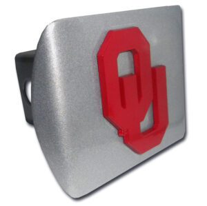 University of Oklahoma Crimson OU Brushed Chrome Hitch Cover