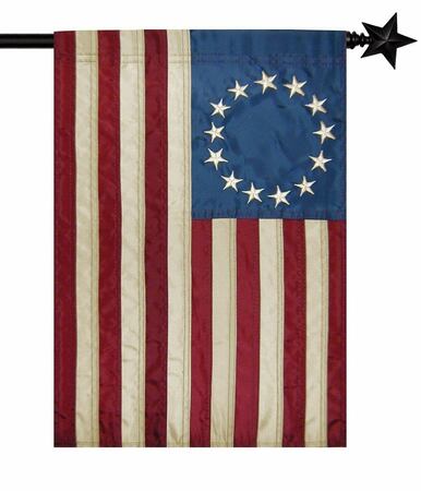 Vintage Antiqued Applique Betsy Ross House Flag