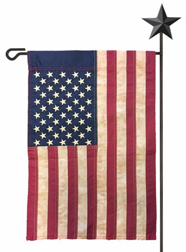 Vintage Antiqued Sewn Nylon American Garden Flag