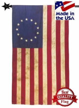 Vintage Tea Stained Sewn Cotton 2.5' x 4' Betsy Ross Flag