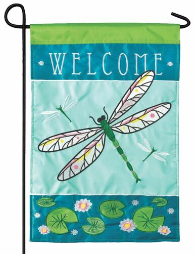 Welcome Dragonfly Double Applique Garden Flag