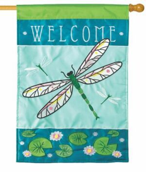Welcome Dragonfly Double Applique House Flag