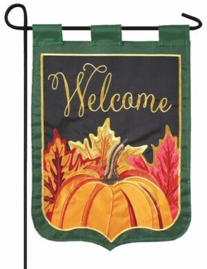 Welcome Fall Leaves and Pumpkin Double Applique Garden Flag