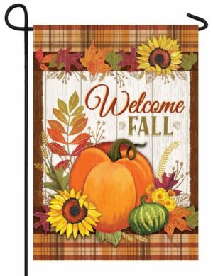 Welcome Fall Pumpkins and Plaid Garden Flag